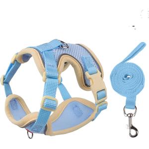 Cat Harness and Leash Set for Walking  Escape-Proof Reflective Vest for Cats and Small Dogs, Adjustable Soft Air Mesh with Pressure-Reducing Design, 4.92ft (Light Brown & Blue, M)