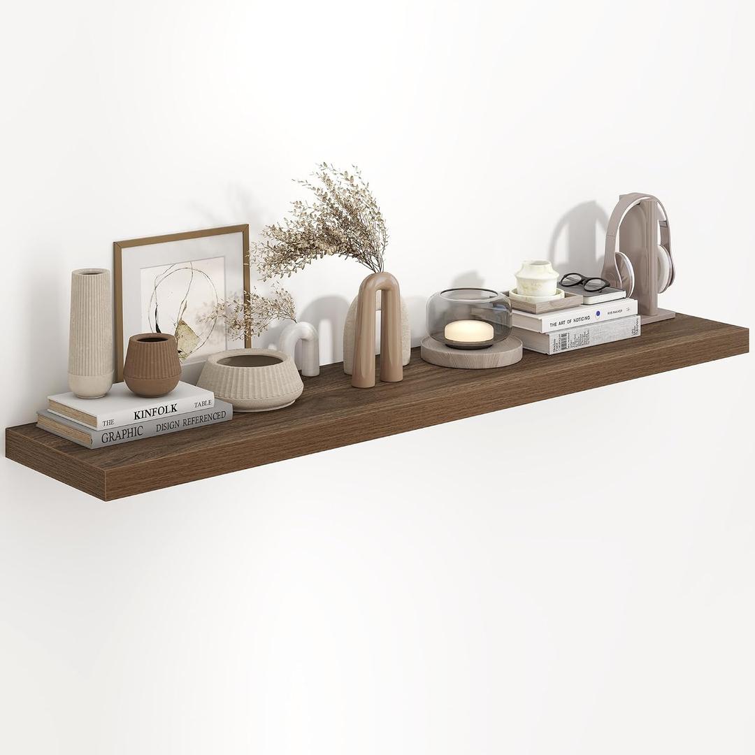 55 Inch Long Floating Shelves Walnut, 9.3" Deep Floating Shelf 1 Pack
Rustic Wood Floating Shelves Deep Bookshelf Large Display & Storage Shelves for Bathroom, Living Room, Kitchen, Bedroom