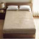 PHF Ultra Soft Velvet Fitted Sheet Queen Size, 16" Deep Pocket with Wider Stronger Elastic Band, Easy Fit Easy Care, 1 Pack Cozy Comfy Flannel Bottom Sheet for All Seasons, No Pillowcases, Khaki