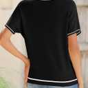 SHEWIN Womens Tops Trendy Short Sleeve Shirts Crewneck Lightweight Knit Sweater Top Business Casual Outfits (Black, L)