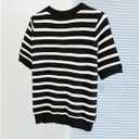 OYOANGLE Women's Short Sleeve Sweater Spring Summer Crochet Knit Top V Neck Striped Button Down Dressy Casual Blouse (M)