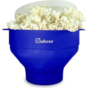 The Original Salbree Collapsible Silicone Microwave Popcorn Popper Maker Machine, Microwavable Bowl Holds 16 Cups, Uses Hot Air and Oil Always Optional (Blue)