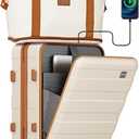 imiomo Carry on Luggage Airline Approved with Front Pocket and USB Port, Hard Shell 20 Inch Travel Carry-on Suitcase with Spinner Wheels and TSA Lock, White (3 piece set (BP/TB/20), Beige)