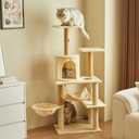 52 Inch Tall Cat Tree Tower with Scratching Post, Plush Condo with Scratching Post, Ramp, Perch, Spacious Cave, for Small Space