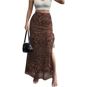 Women's Vintage Cheetah Leopard Drawstring Bodycon Skirt M