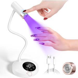 AORAEM UV LED Nail Lamp, Rechargeable Gooseneck Lamp for Gel Nails 12W Quick Dry LED Nail Light Bueaty Dryer with 4 Timers & Auto Sensor, Professional Flash Cure Light for Gel Nails Home DIY White