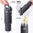 32 oz Stainless Steel Tumbler with Handle and Straw, Vacuum Insulated Water Bottle with 2-in-1 Lid (Chug/Straw) and Silicone Boot，Keeps Drinks Hot and Cold
