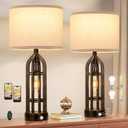 Seealle Table Lamp for Living Room Set of 2 - Copper Bedside Lamp for Bedroom with USB C+A & Outlet, Farmhouse Lamps for Night Stands, 3-Way Dimmable Touch Lamps for Living Room