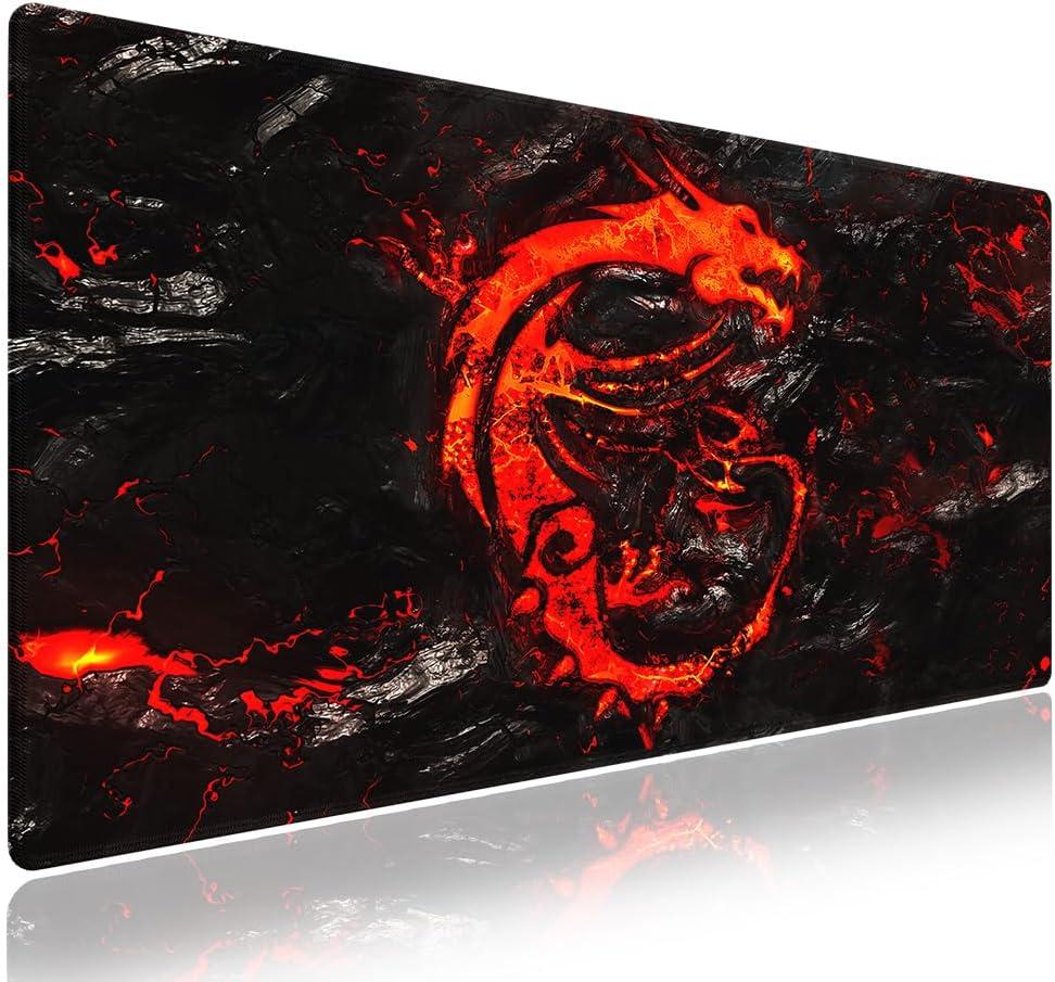 Wknoon. Extra Large Gaming Mouse Pad (31.5" x 11.8") with Durable Stitched Edges  Abstract Lava Dragon Carving Molten Masterpiece, Anti-Slip Rubber Base & Smooth Fabric Surface Extended XXL Desk Mat