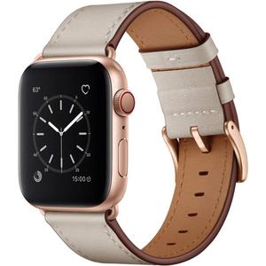 OUHENG Leather Bands Compatible with Apple Watch Band 49mm/46mm/45mm/44mm/42mm, Genuine Leather Strap for iWatch Series 11/10/9/8/7/6/5/4/3/2/1 & Ultra 3/2/1 & SE3 SE2 SE, Ivory White/Rose Gold
