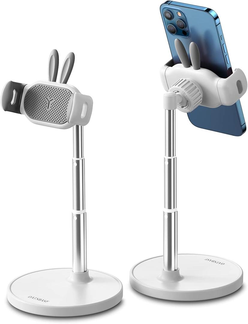 OATSBASF Cute Chat Stand, Angle Height Adjustable Cell Phone Stand for Desk, Kawaii Phone Holder Stand for Recording, Compatible with iPhone, All Phones , White 