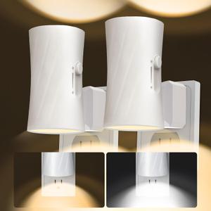 Led Night Lights Plug into Wall, 3000K/5000K Switchable, 2 Pack, Plug in Night Light, 0-100LM Dimmable Night Light, Modern Nightlights, Dusk To Dawn Sensor for Bedroom Bathroom Kitchen Stairs