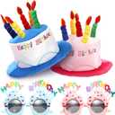Okllen Birthday Hats Set of 2 for Adults, Plush Cake Hats with Sunglasses, Funny Party Novelty Hats for Birthday Party Favors, Blue & Pink