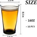 Beer Pint Glasses 16 oz – Set of 10, Heavy Duty Clear Glass Tumblers for Cold Beverages, Thick Walls & Stackable Base, Classic Highball Drinking Glasses for Home, Kitchen, Bar or Restaurant, Large