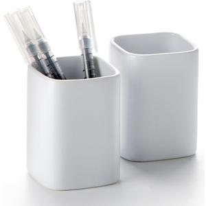 Pen Holder, 2 Pack Pencil Holder for Desk,Ceramic Pencil Cup Desk Organizer, Makeup Brush Holder Cute, Stationery Accessories for Office, School, Home (Matte white)