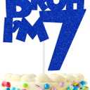 Blue Glitter Bruh I'm 7 Cake Topper, It's My Birthday Bro, Cheers to 7 Years/Hello 7 for Big Brother, Happy 7th Birthday Party Decorations Supplies for Kids Boys