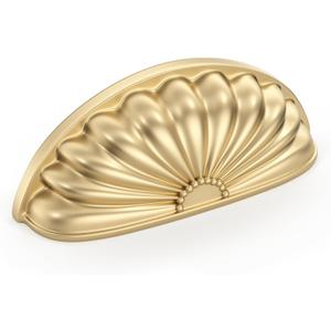 Goldenwarm 6 Pack Gold Cabinet Handles Drawer Pulls Finger Edge Pull for Half Moon Cup Luxury Hardware 3" Hole Center Brushed Brass Knobs