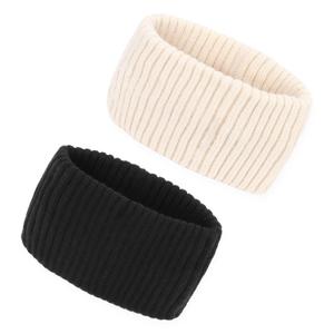 Knit Headwraps, 2 Pack Wide Ear Warmer Headbands, Non-slip Thick Winter Headbands for Women (Black and White)