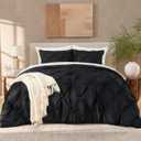 Andency Black Pinch Pleat Comforter Queen(90x90Inch), 3 Pieces(1 Pintuck Comforter and 2 Pillowcases) Pintuck Comforter Set, Polyester All Season Down Alternative Bedding Set Black, Queen(90"X90")