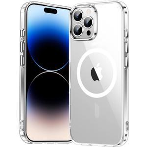 Temdan for iPhone 14 Pro Case Clear, [Compatible with Magsafe][Anti-Yellowing][Military-Grade Protection] Shockproof Slim Magnetic Phone Case for iPhone 14 Pro, Transparent