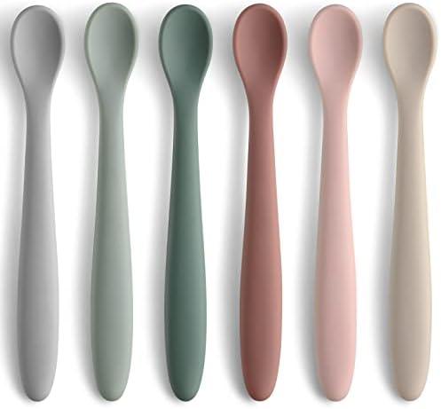 6-Piece Silicone Baby Feeding Spoons, First Stage Infant Spoons, Soft-Tip Easy on Gums I Baby Training Spoon | Infant Utensils Feeding Supplies, Dishwasher & Boil-proof