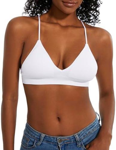 Seamless Bra for Women Low Back Bralette Wirefree Spaghetti Bra with Padded Removeable, Large 