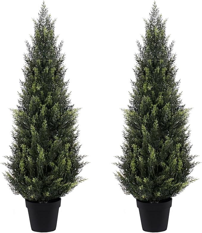 ZEEOZE 3FT Artificial Cedar Topiary Trees (1 Pack) - UV Resistant Faux Evergreen Shrubs Extra Dense Foliage Realistic Fake Pine Cypress Plants Easy Assembly for Front Porch Garden Indoor Office Decor