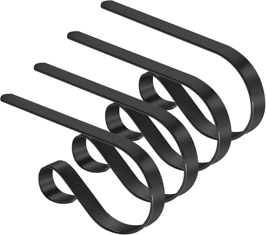 TAROSE Stocking Holders for Mantle, Christmas Stocking Holder Set of 4, Mantle Clip Fireplace Hooks Hanger for Christmas Party Decoration Supplies (Black)