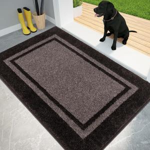 PURRUGS Dirt Trapping Door Mat 34" x 60", Non-Slip/Skid Machine Washable Entryway Rug, Shoes Scraper, Area Rug, Super Absorbent Welcome Mat for Muddy Wet Shoes and Paws, Grayish Brown & Coffee
