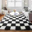 KICMOR Rugs for Living Room, 5x8 Area Rug Black and White Fluffy Shag Soft Checkered Rug Large Fuzzy Plush Furry Shaggy Carpet for Bedroom, Kids Boys Girls Teen Dorm Nursery Home Decor Aesthetic