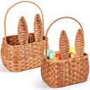 Gerrii 2 Pcs Easter Basket with Handle Bunny Easter Woven Picnic Basket for Kids with Cute Rabbit Ears Rattan Gift Wicker Wine Woven Empty for Candy Storage Toy Girl Party Supplies