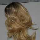 Short Wavy Blonde Wigs ombre for white women medium length wolf -tail wave wig with bangs Synthetic wig Highlight for white Women (Blonde Mixed 3165)
