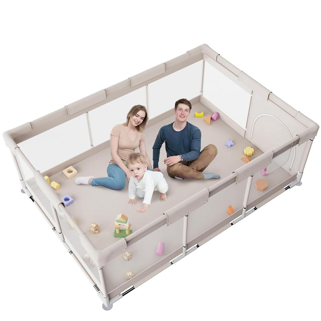 ZEEBABA Baby Playpen,71x47 inch Playpen for Babies and Toddlers, Play Pen for Kids, Play Pens for Babies and Toddlers for Apartment (Without mat) (Gray)