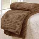Light Brown Throw Blanket, Knit Throw Blanket for Couch, Soft Cozy Warm Lightweight Reversible Decorative Moss Stitch Cable Knitted Blankets for Bed, 60x80 Inches, Camel Brown