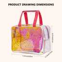 TPU Holographic Pink Clear Star Large Cosmetic Bag and Travel Pouch with Handle,Durable TPU Material,Zipper Design-Ideal for Makeup,Travel Essentials (Holographic pink)