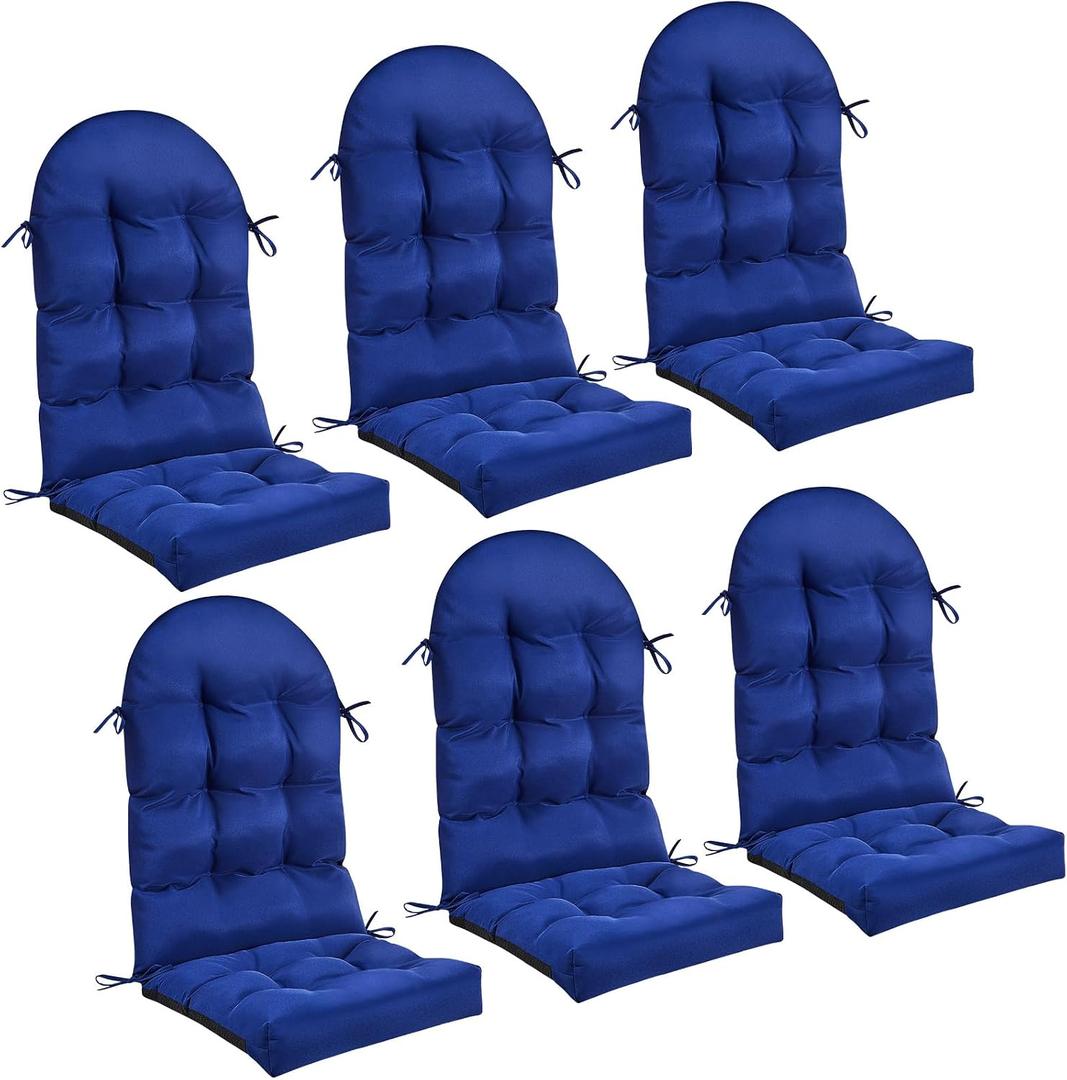 Geelin 6 Pcs Outdoor Patio Chair Cushion Thick High Back Adirondack Chair Cushion Tufted Weather & Fade Resistant Anti-Slip Outside Rocking Chairs Pads with Ties, 44 x 19 x 4 Inch (Dark Blue)