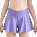 QooNoo Girls Athletic Shorts Flowy Running Shorts with Pockets V Crossover 2 in 1 Girls Tennis Shorts Butterfly Skorts (Purple, S)