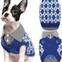 Kuoser Dog Sweater Plaid Dog Sweaters with Harness Hole, Polo Design Puppy Knitwear Fall Winter Sweater for Small Dogs, Pet Cold Weather Clothes Warm Doggie Pullover Sweatshirt, Blue S (Small (pack of 1))