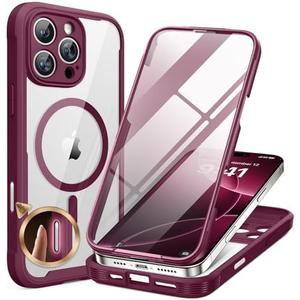 Miracase for iPhone 16 Pro Max Case 6.9'', [Bubble Free] Full-Body Bumper Phone case with Built-in Full Glass Screen &Lens Protector,Compatible with MagSafe,Drop Proof 16 Pro Max Cover,Plum