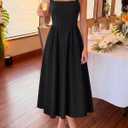 ZESICA Women's Summer Sleeveless Halter Midi Dress 2026 Off Shoulder High Waist Flowy Formal Wedding Guest Long Dresses (Black, S)