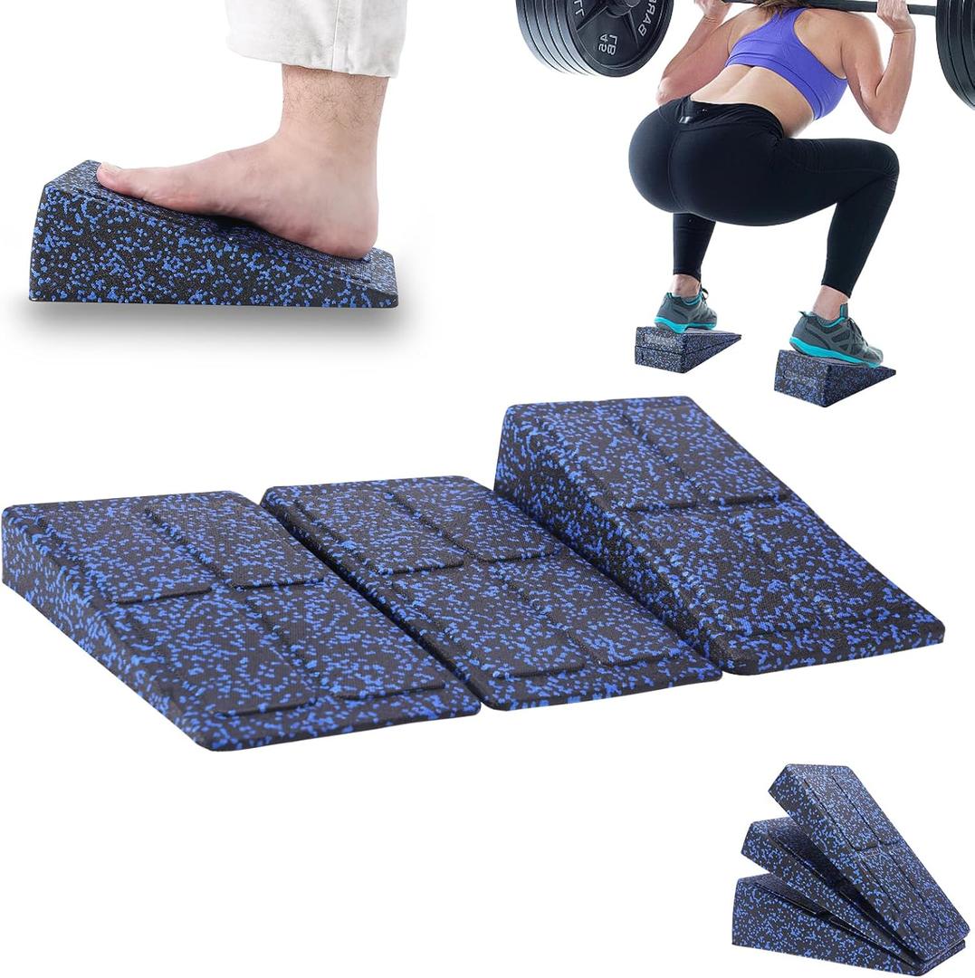 Slant Board Squat Wedge for Calf Stretching3 Pcs 12" x 6.3" Foot Stretcher Balance Board for Plantar Fasciitis, Adjustable Foam Slant Board Wedge Great for Exercises (Black Blue Mixed)
