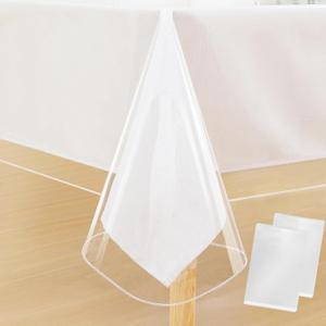 Moosfor Clear Plastic Tablecloth 2 Pack - 60x84 Inch, Waterproof Wipeable Vinyl Table Cover for Rectangle Table, Oil Spill Proof Transparent Table Cover Protector for Dining, Picnic, Camping, Parties