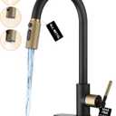 Kitchen Faucet with Pull Down Sprayer, 3 Spray Modes Metal Head, Stainless Steel Single Handle High Arc Kitchen Sink Faucet, for Farm,Bar, Fit for 1 or 3 Hole, Black and Gold