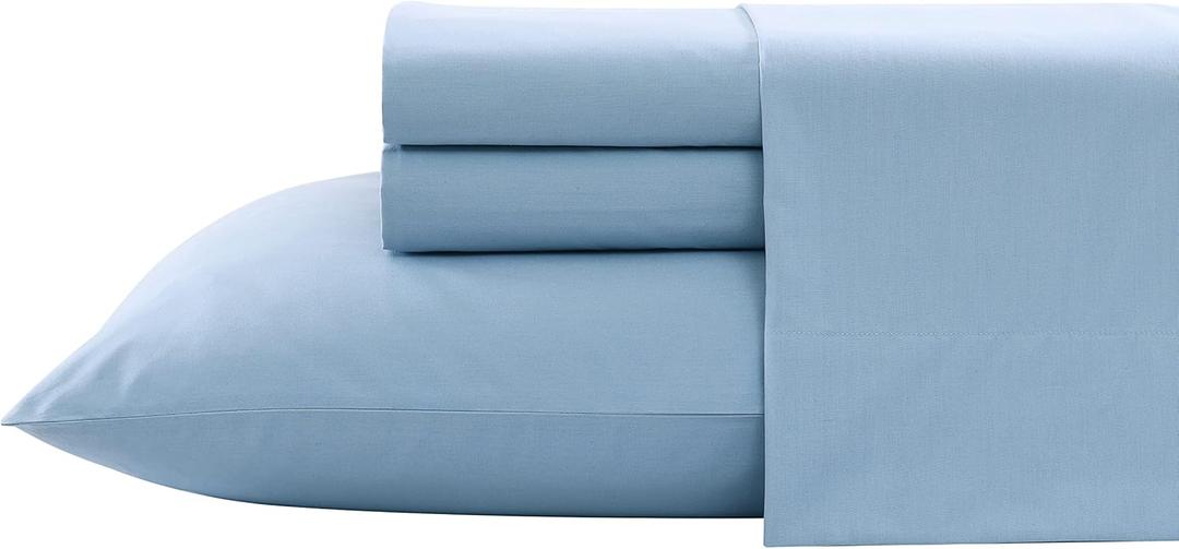 Nautica- Queen Size Sheet Set, Crisp & Tailored Cooling Sheets with a Smooth Cotton Percale Lightweight Feel - Bed Sheets with Matching Pillowcases & Fitted Sheet (Solid Light Blue)