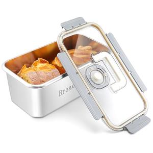 FoldTier 1 Pc Bread Box for Kitchen Counter, Time Recording Bread Storage Container with Airtight Lid, Large Capacity Stainless Steel Fresh Keeping Box for Vegetable Fruit (13.39 x 7.28 x 5.51 Inch)