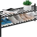 2-Tier Bamboo Long Shoe Rack, Free Standing Wood Shoe Shelf Storage Organizer for Closet Entryway Stackable 35"x11"x13" (Black)