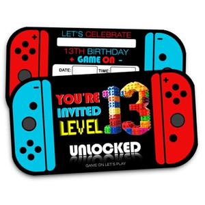 XIAOPNN Video Game 13th Birthday Party Invitation for Boys, 13 Years Old Kids Games Birthday Party Supplies, 30 Cards With 30 Envelopes Pack of 2