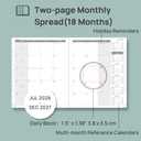 POPRUN Monthly Planner 2026-2027 (Medium- 6.5'' x 8.5'' Soft Cover), 18-Month Calendar Book (Jul.2026-Dec.2027), Calendar Planner with Monthly Tabs & Pocket, 100 GSM Paper - Pacific Green