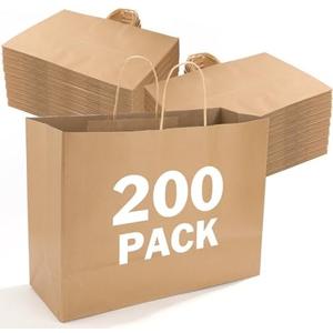 XPCARE 200Pack Large Paper Gift Bags with Handles Bulk,16x6x12 Inch Kraft Bag Packaging Brown Paper Bags for Birthday Party Boutiques Business Retail Stores Merchandise