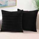 decorUhome Black Decorative Throw Pillow Covers 18x18 Set of 2, Soft Corduroy Striped Square Pillow Covers for Couch Living Room Bed Sofa